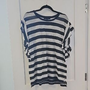 All Saints Black and White Striped Tee Size L